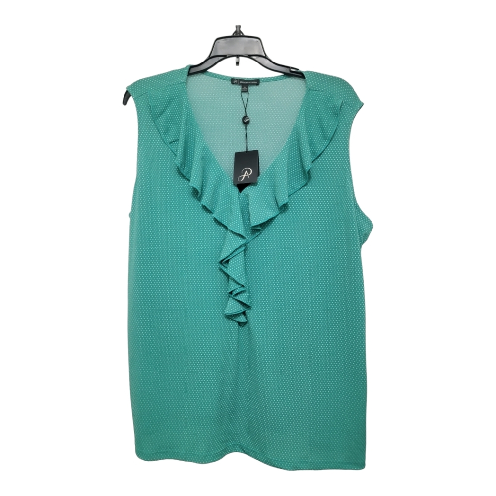 NWT Adrianna Pappell Sz. XL Aqua Green Polka Dot Sleeveless Top